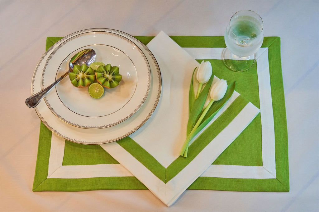 Inset Band Placemat Set in Green Apple