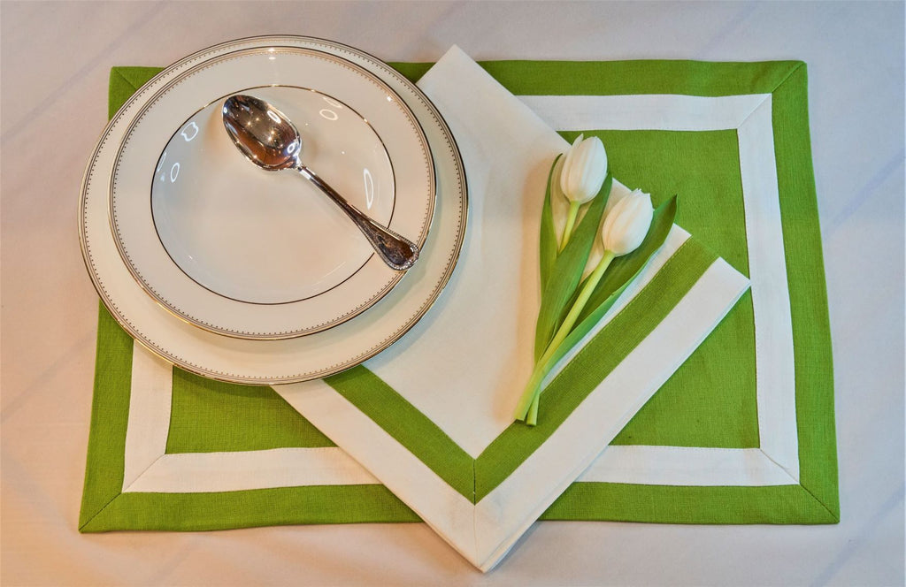 Inset Band Placemat Set in Green Apple
