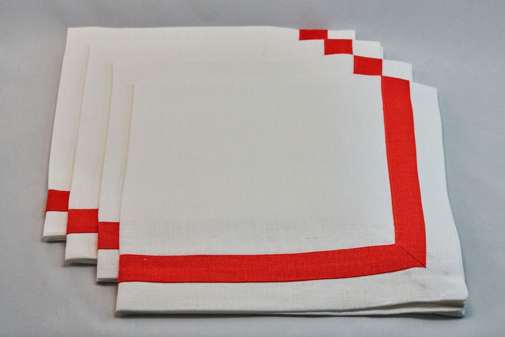 Inset Band Napkin Set in Apple Red