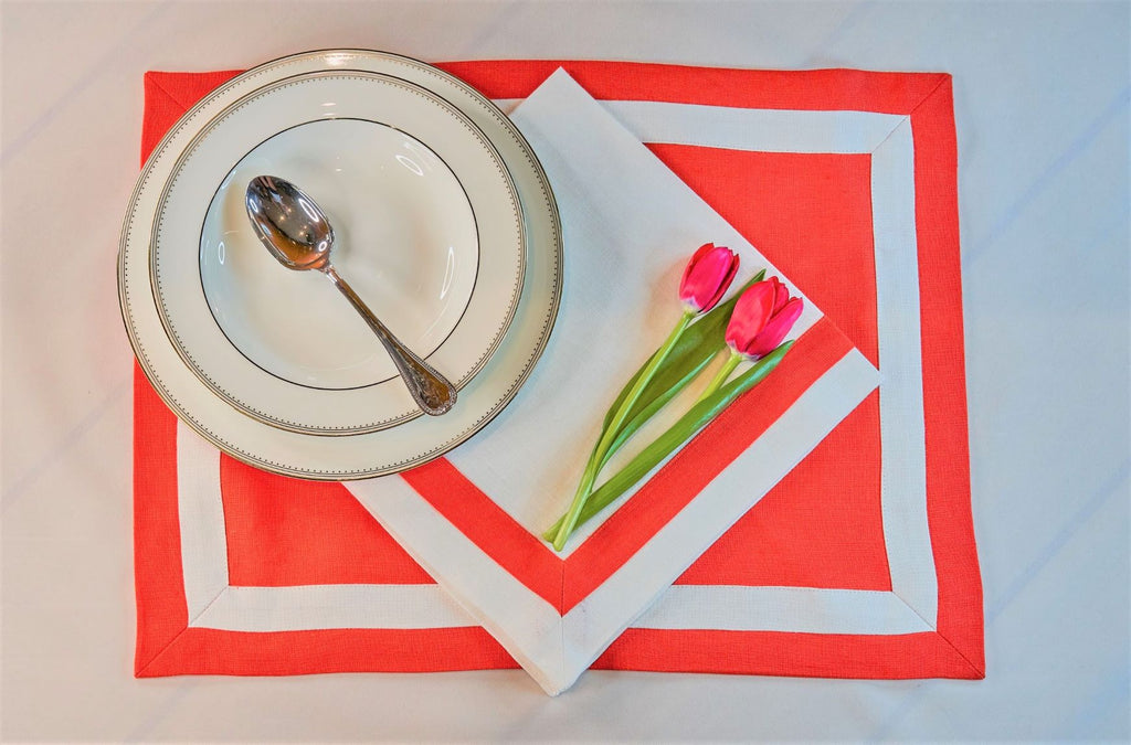 Inset Band Napkin Set in Apple Red